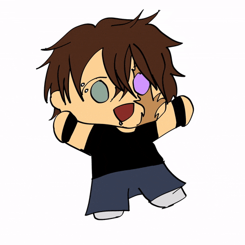 a drawing of a boy with purple eyes