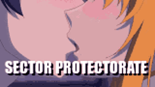 a cartoon of a girl kissing another girl with the words sector protectorate written below it