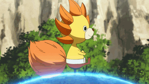 a cartoon character with orange hair is sitting on top of a blue sphere