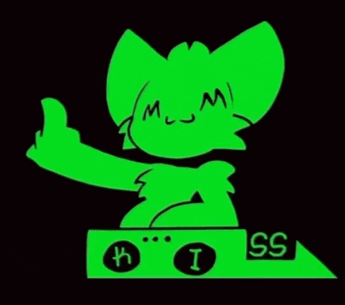 a green cat is giving the middle finger while standing on a black background .