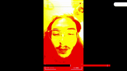 a pixelated image of a man with glasses and long hair