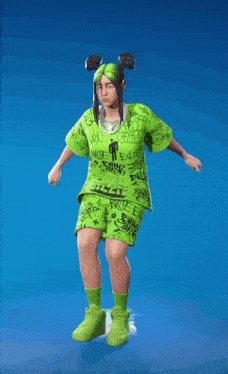 a girl in a billie eilish outfit is dancing in a video game
