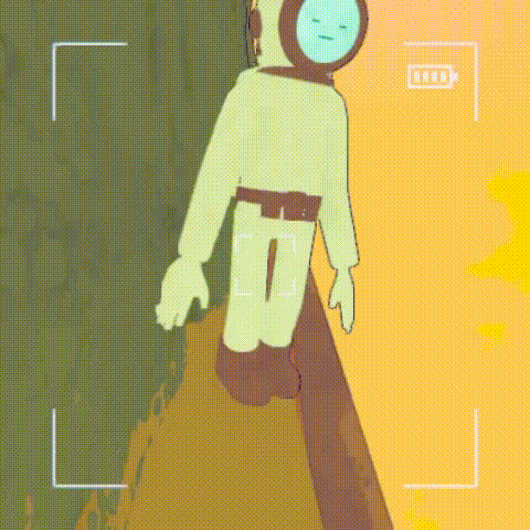 a cartoon character with a clock on his head is standing on top of a mountain .