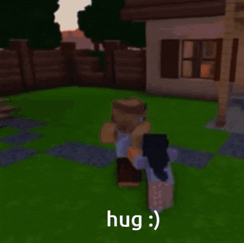 a video game character is hugging another character with the words hug written on the bottom