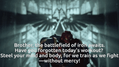 a blurred image of a robot with the words brother the battlefield of iron awaits on the bottom