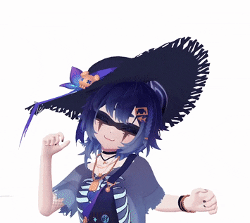 a girl with blue hair is wearing a black hat