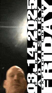 a bald man stands in front of a sign that says parental advisory