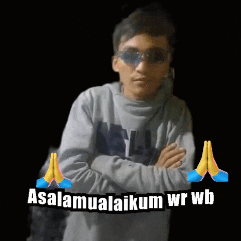 a man wearing sunglasses and a sweatshirt with the words " assalamualaikum wr wb " below him