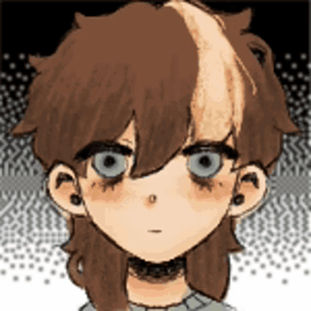 a cartoon character with brown hair and green eyes