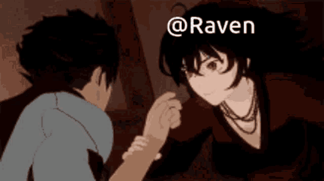 a man and a woman are standing next to each other with the words @raven written above them