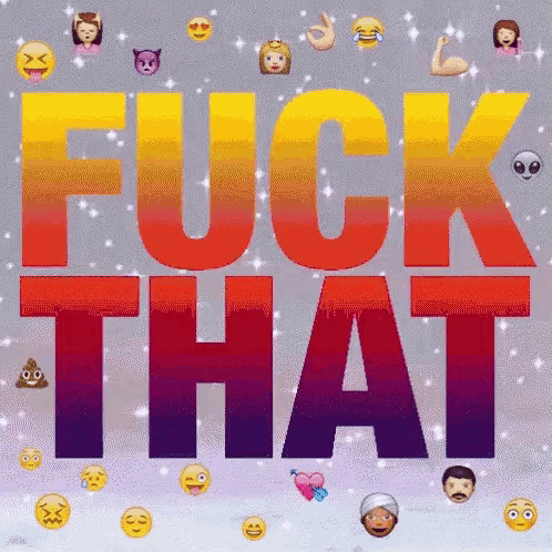 the word fuck that is surrounded by emojis on a gray background