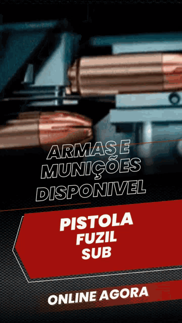 a poster that says armas e municoes disponivel pistola fuzil sub online agora