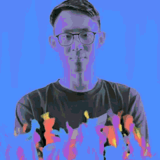 a man wearing glasses and a t-shirt that says ' i love you '