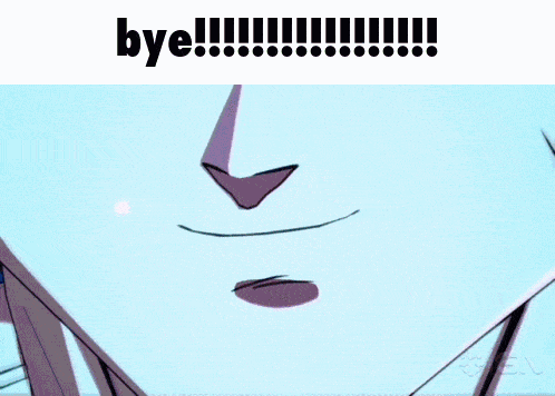 a picture of a cartoon character with the words bye written on it