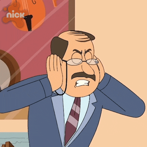 a cartoon of a man covering his ears with his hands with the nick logo in the corner