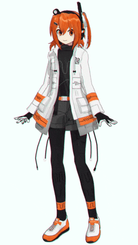 a girl with orange hair is wearing a jacket with the number 28 on it