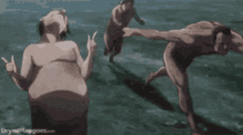 a group of naked people are swimming in a pool