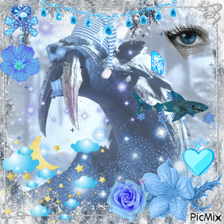 a picture of a shark and a woman 's eye with a picmix watermark