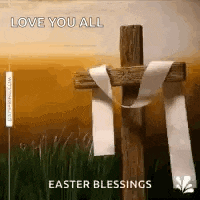 a wooden cross with a white ribbon around it and the words `` love you all easter blessings ''