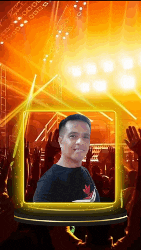 a man in a black adidas shirt is standing in front of a crowd of people