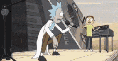 a cartoon of rick and morty standing on a stage