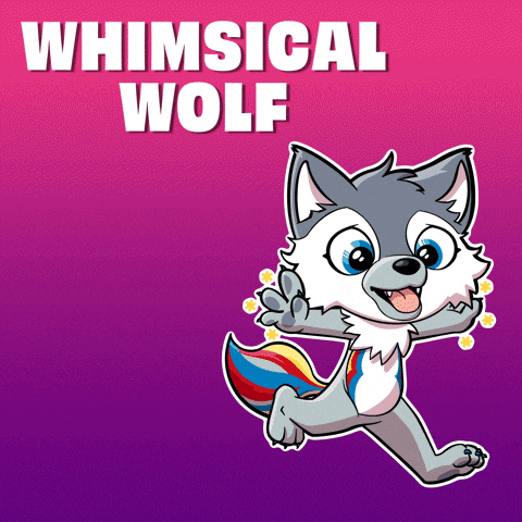 a cartoon of a wolf with the words whimsical wolf above it