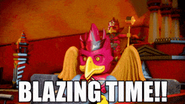 a cartoon character with the words blazing time written below it