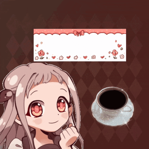 a picture of a girl and a cup of coffee on a brown background