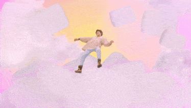 a cartoon of a person flying through the air with a marshmallow in the background