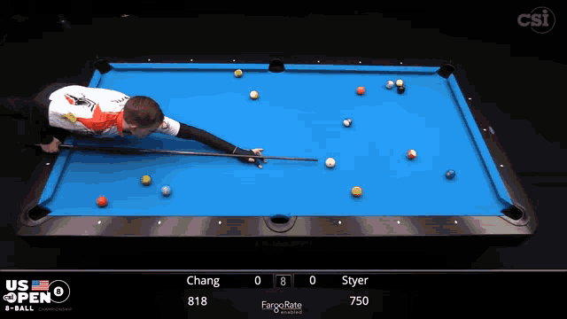 a pool table with the us open written on the bottom