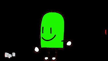 a green cartoon character with a smiling face and arms and legs .