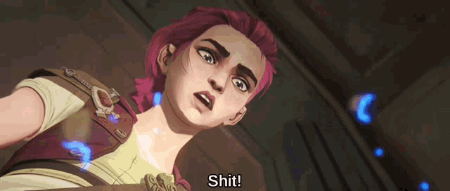a woman with pink hair says shit in a cartoon