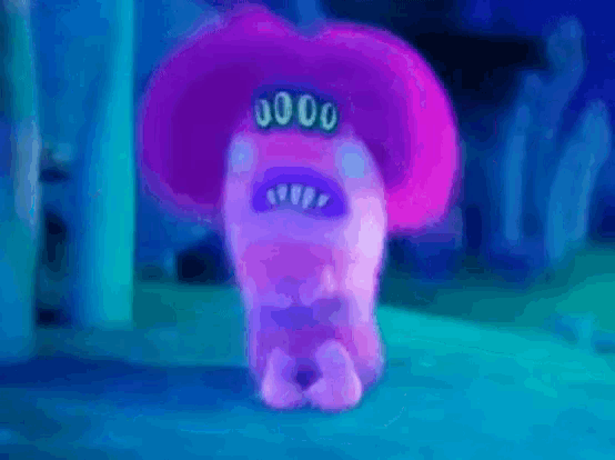 a cartoon character with a purple hat that says ' 0000 ' on it