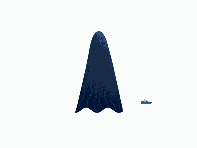 the letter a is shaped like a wave and has a boat in the distance
