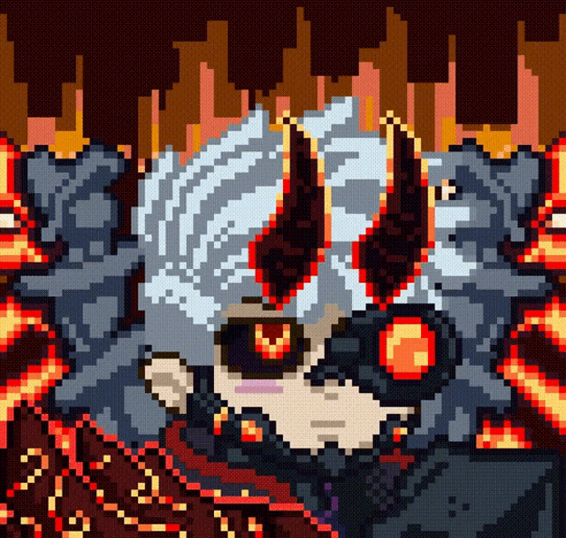 a pixel art drawing of a person with horns and sunglasses