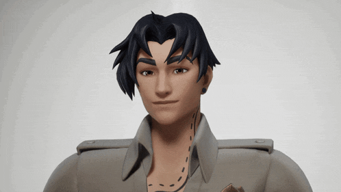 a 3d model of a man with black hair and a white shirt