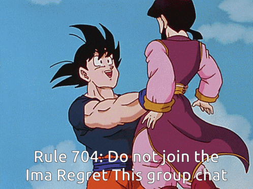 a cartoon of a man and a woman with the words rule 704 do not join the ima regret this group chat on the bottom