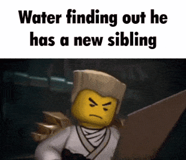 water finding out he has a new sibling is a ninjago meme .
