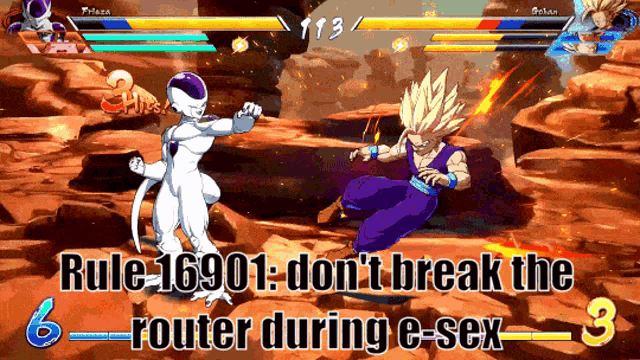 a screenshot of a video game that says rule 16901 don t break the router during e-sex