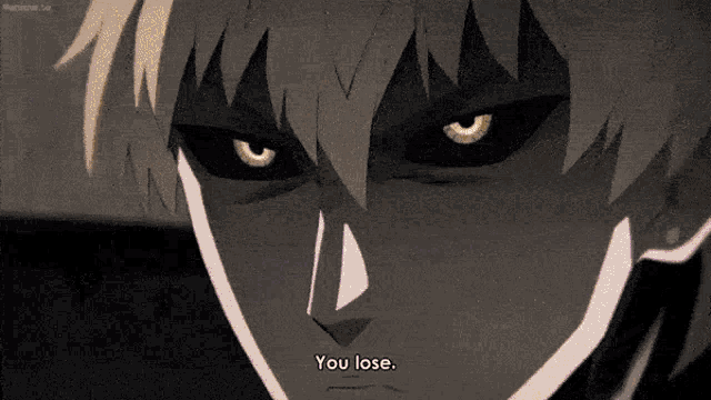 a close up of a person 's face with the words " you lose " visible