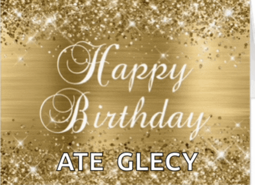 a gold sign that says happy birthday ate glecy on it