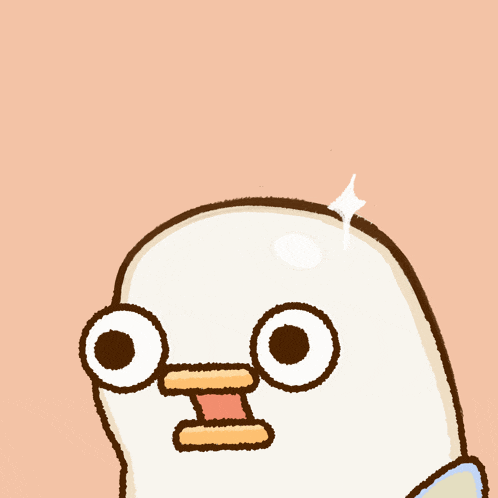a cartoon drawing of a white duck with big eyes