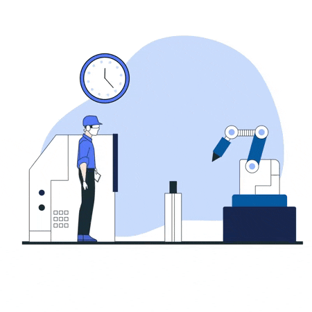 a man wearing a mask is working on a machine in a factory while a robotic arm is being built .