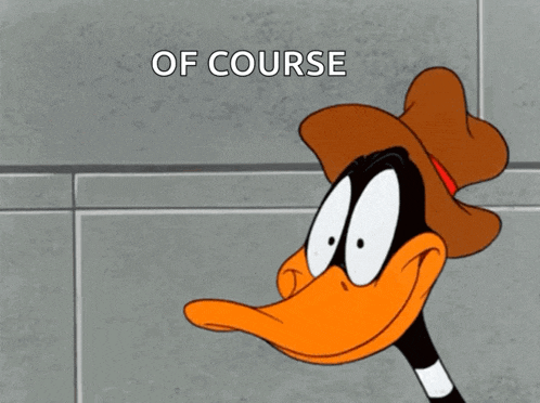 a cartoon duck is holding a piece of paper with dollar signs on it in front of his eyes and the words of course below him