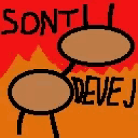 a pixel art drawing of two speech bubbles with the words sontli devej on it