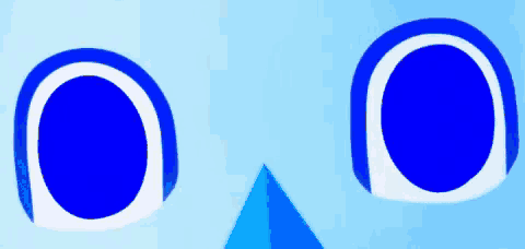 two blue circles on a blue background with a triangle in the corner