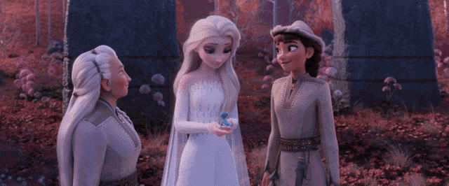 elsa from the movie frozen is holding a blue butterfly