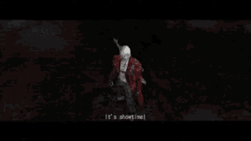 dante from devil may cry is holding a sword and saying " come on "