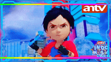a cartoon character from antv is holding a gun in his hand