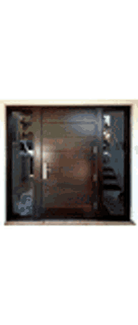 a wooden door with a handle and a glass door